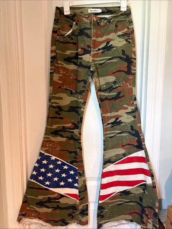 Ranch Dress’N Denim - Camo Flare Jeans with American Flag Panels